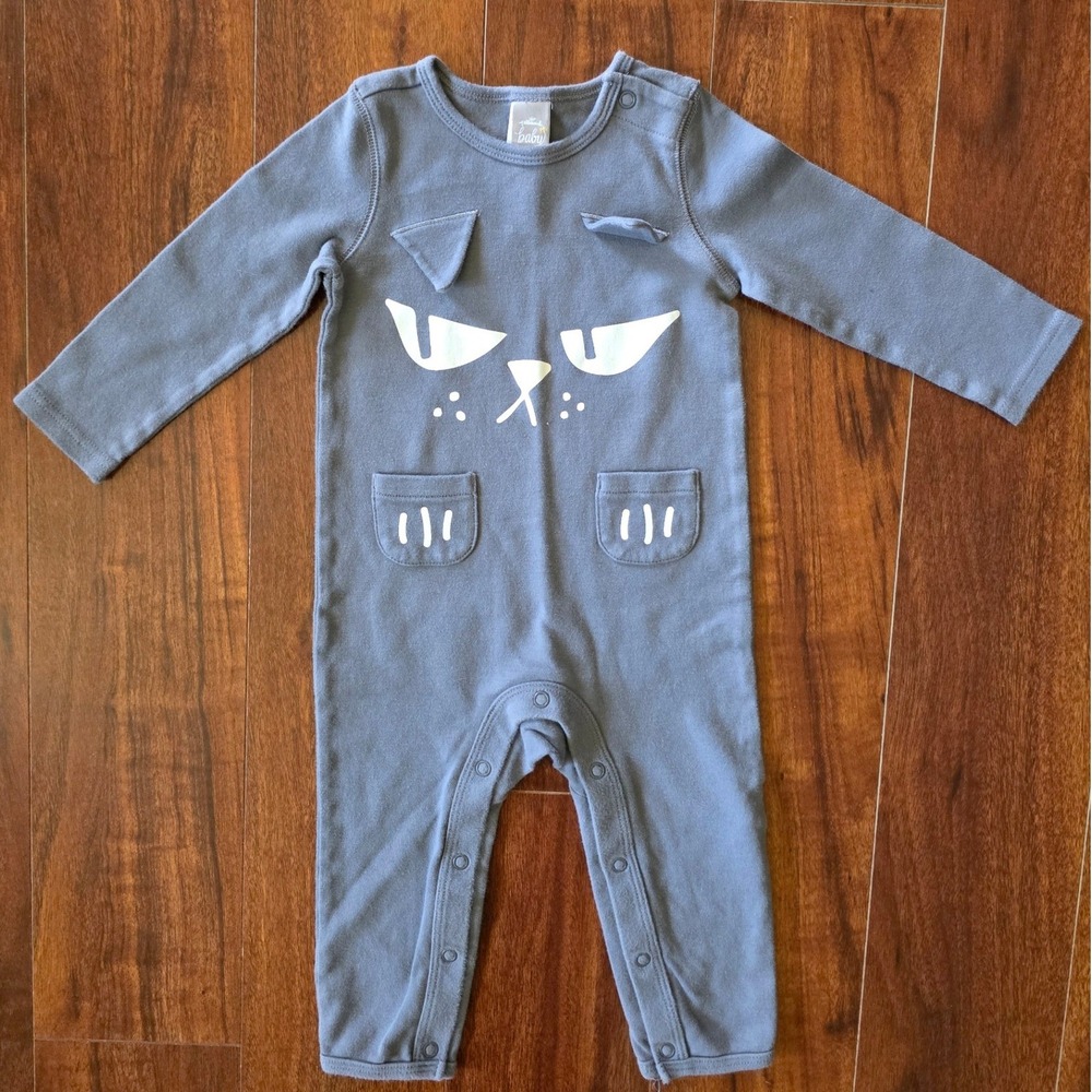 Hallmark Baby Gray Grumpy Cat Romper Long Sleeve 3D Ears Pockets 12-18 Months